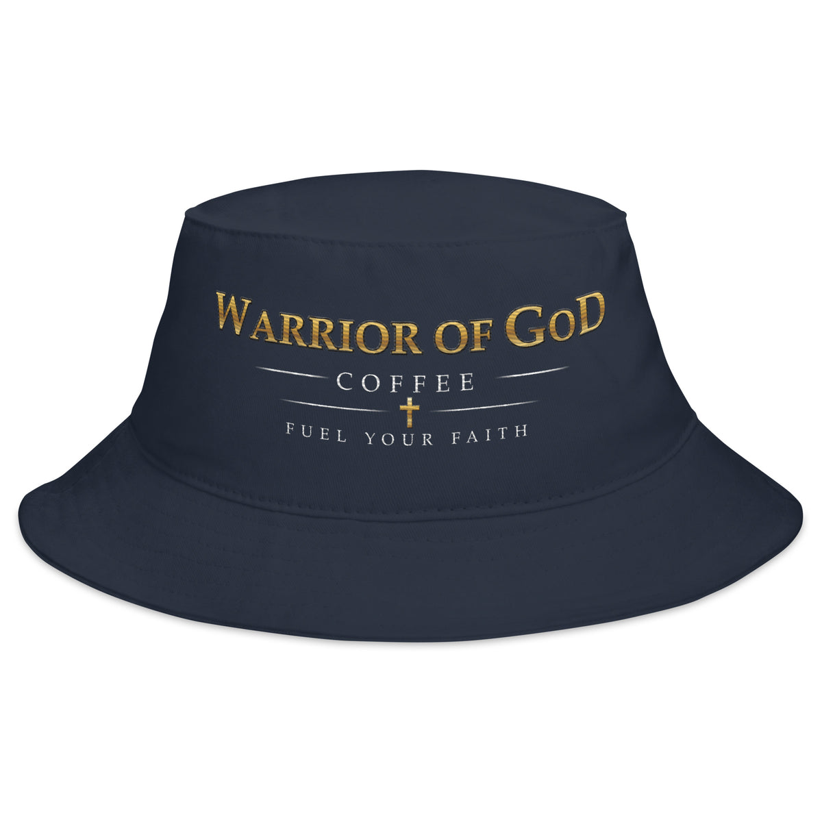 Navy Sentinel Christian bucket hat with Warrior of God Coffee embroidery