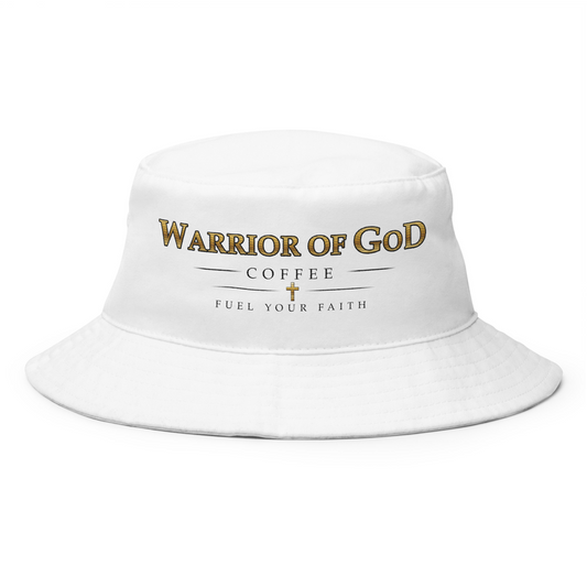 White Sentinel Christian bucket hat with Warrior of God Coffee embroidery