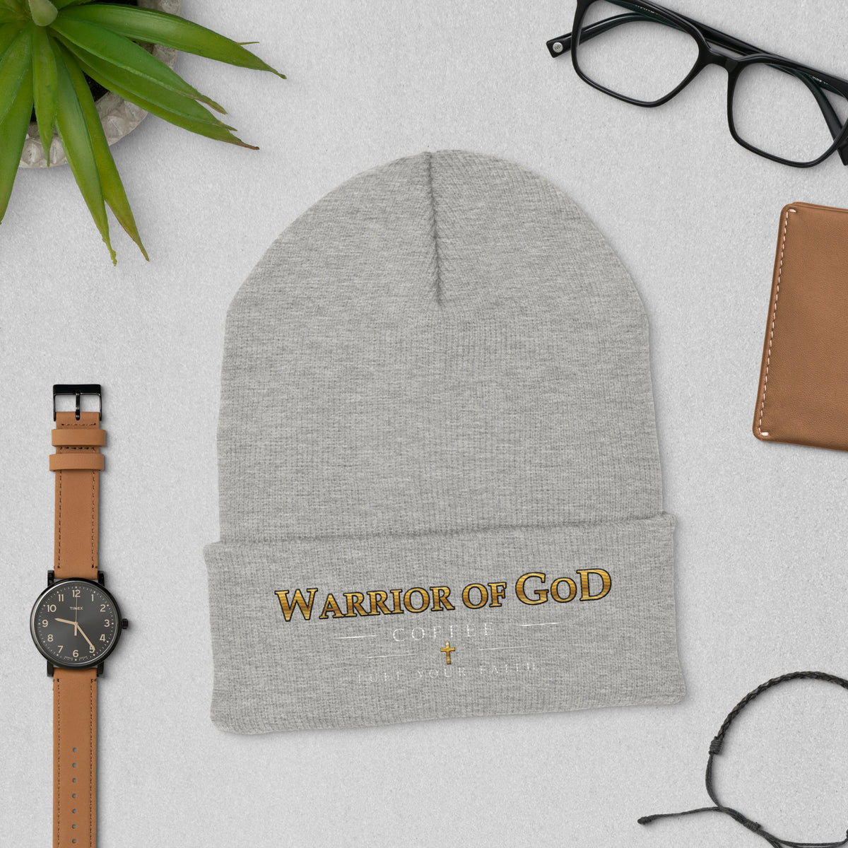 Heather grey Watchman Christian beanie by Warrior of God Coffee