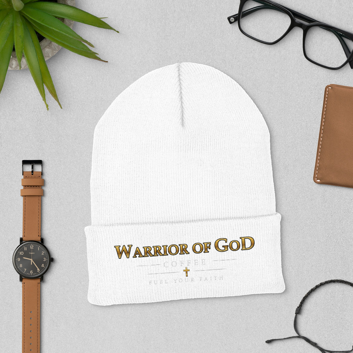 White Watchman Christian beanie by Warrior of God Coffee