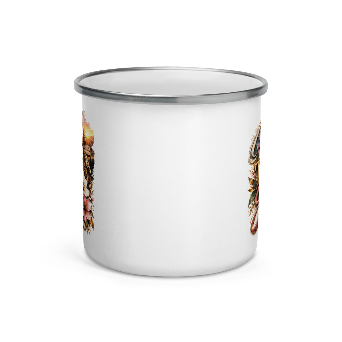 Not Today Satan Enamel Mug – Sisters, front view of the enamel camp mug