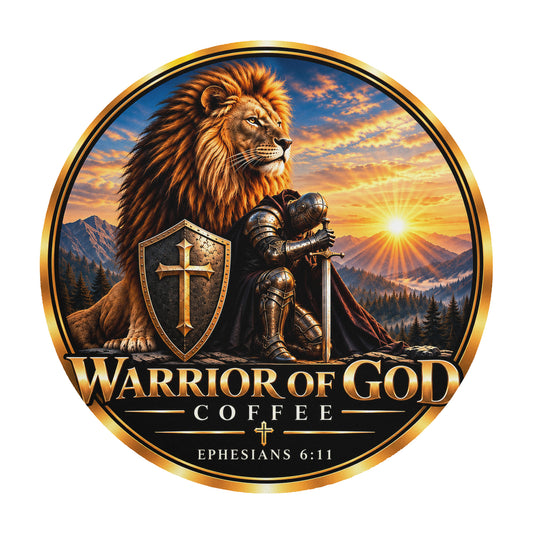 Round Warrior Crest Christian mouse pad with Warrior of God lion and knight crest