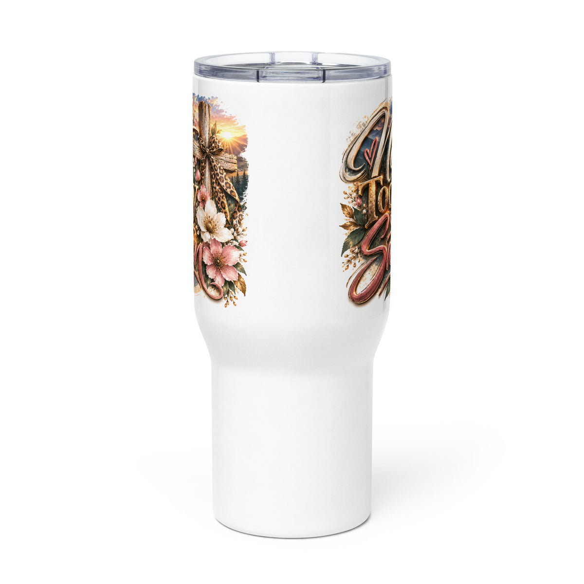 Not Today Satan Travel Mug – Sisters, front view of the 25 oz travel mug