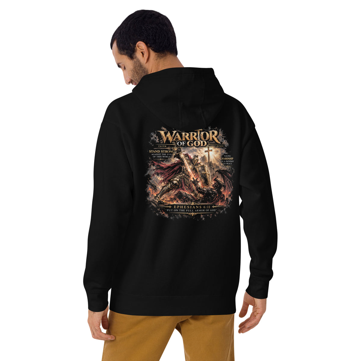 Victory Warrior Hoodie, black, back print on model