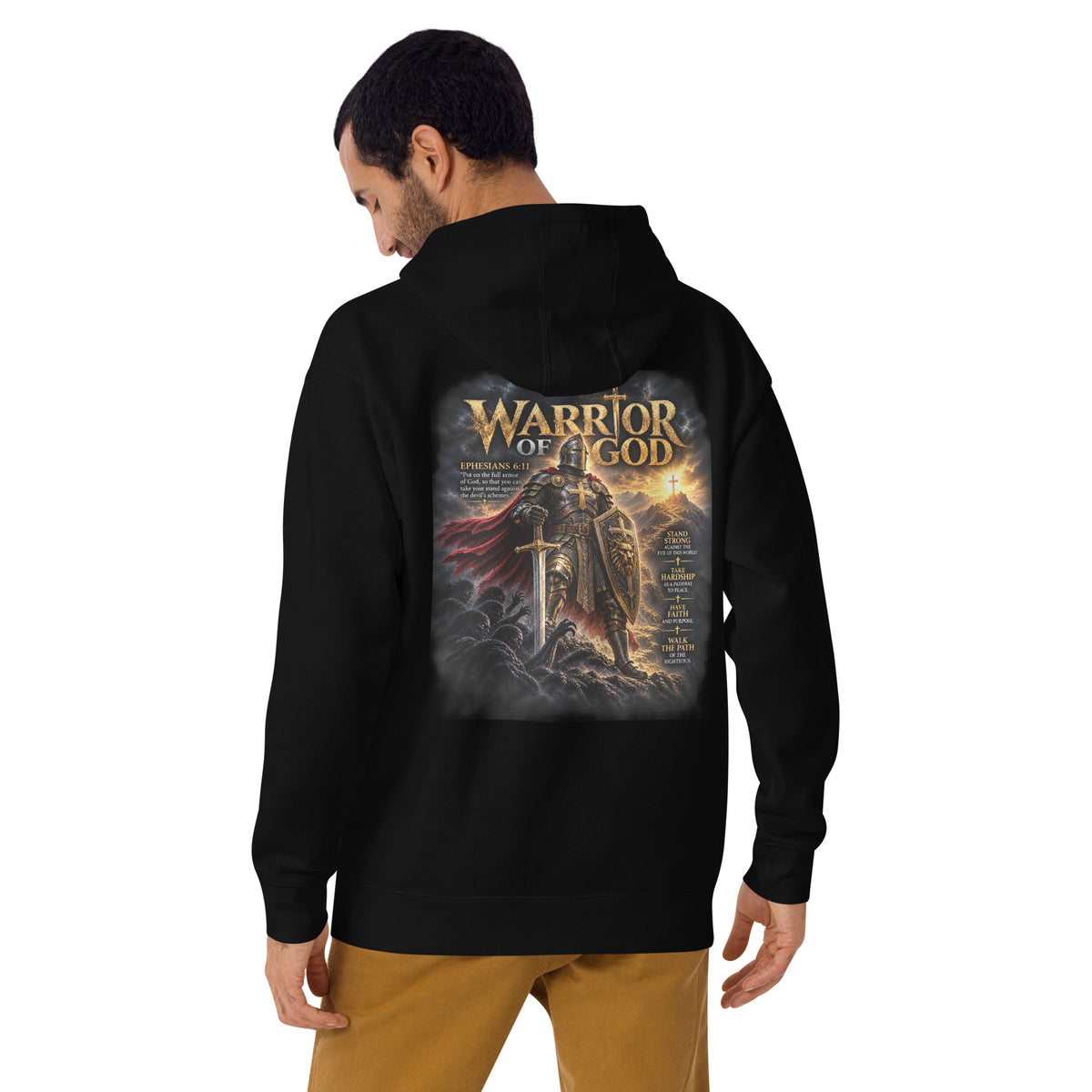Stand Strong Warrior Hoodie, black, back print on model