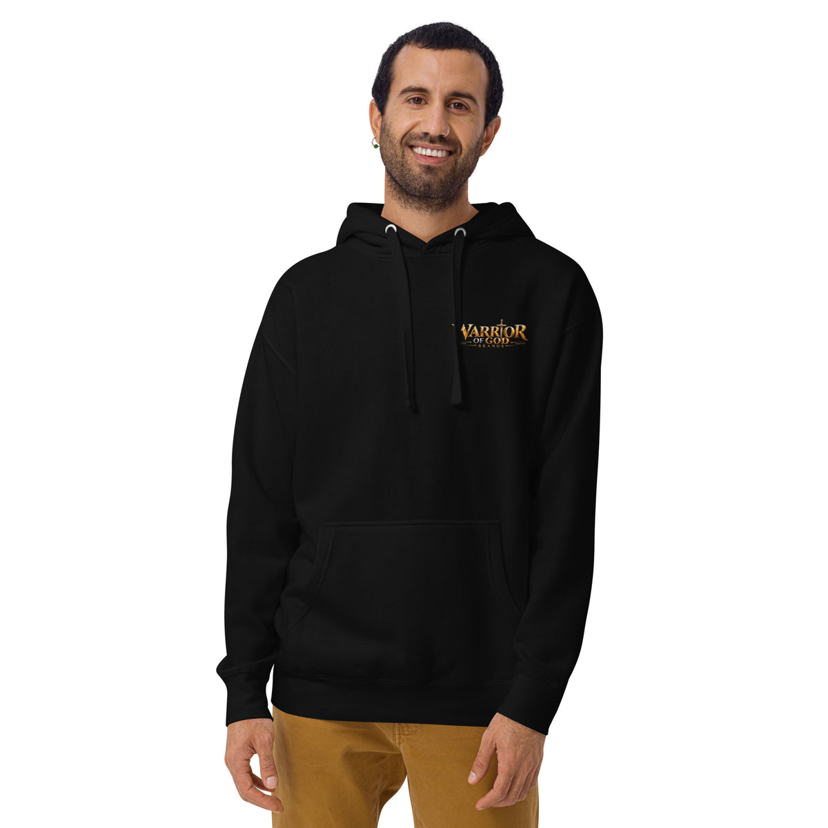 Victory Warrior Hoodie, front with chest logo on model
