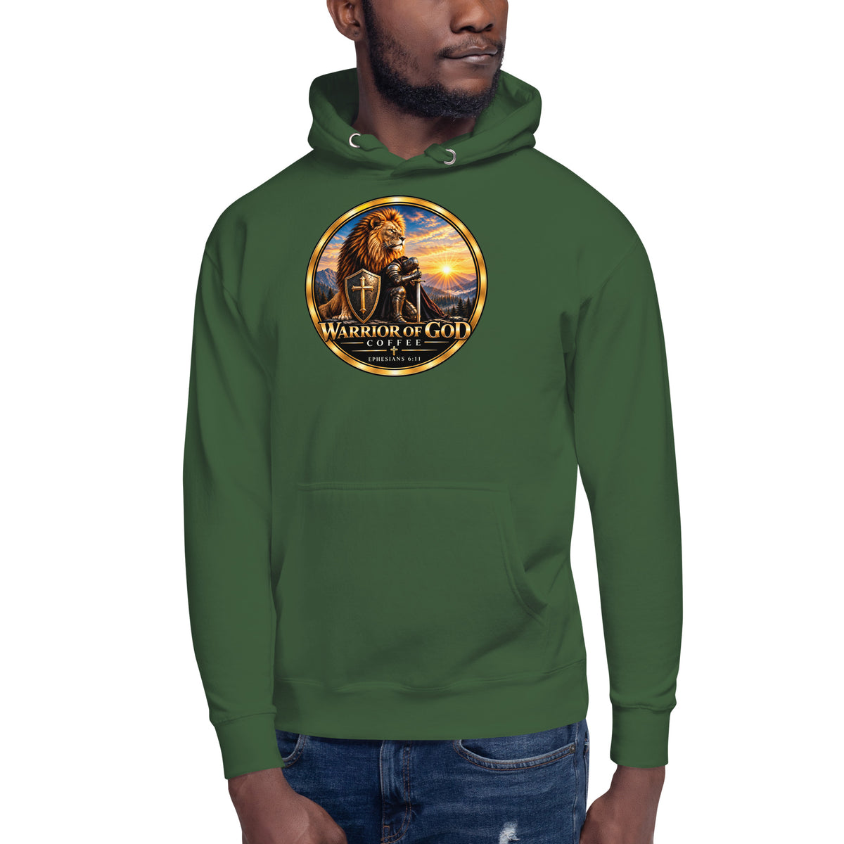 Full Armor Hoodie, forest green, on model