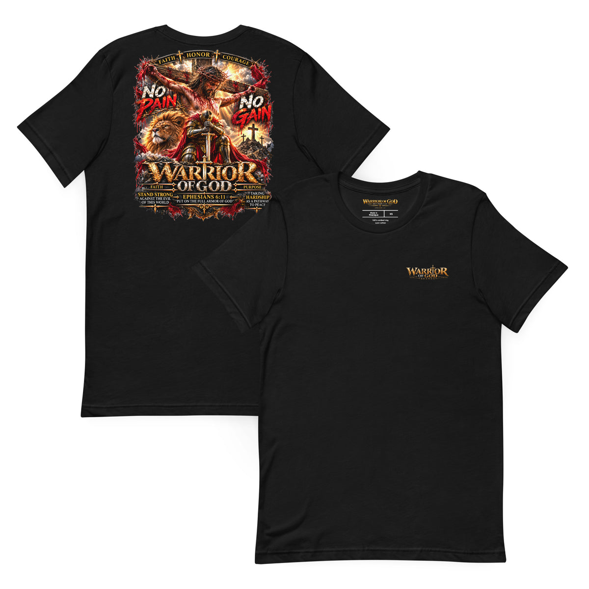No Pain No Gain Warrior Tee, front and back