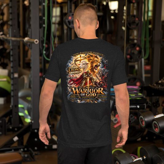 There Is a Lion in Every Lamb Warrior Tee - back print on model