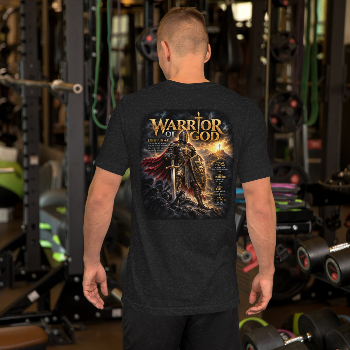 Stand Strong Warrior Tee - back print on model
