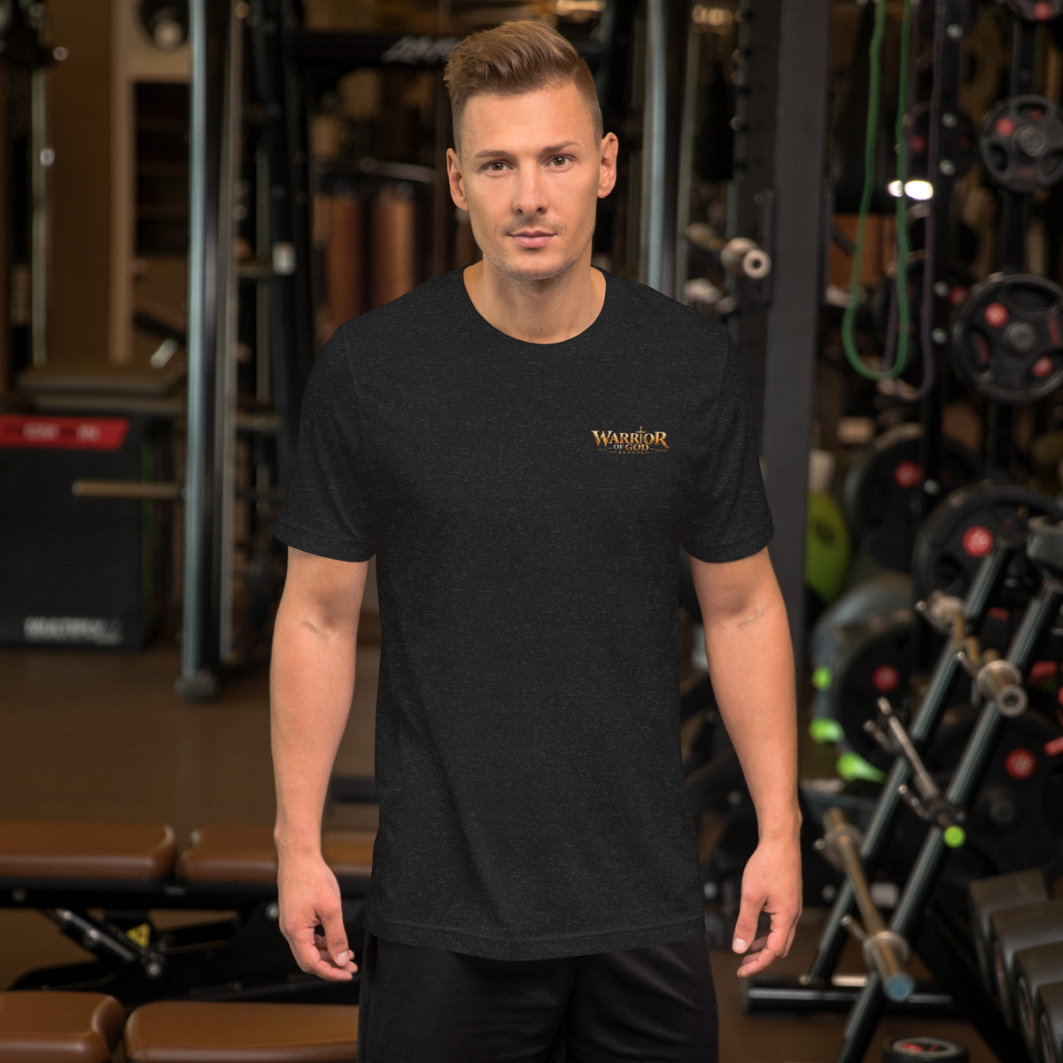 No Pain No Gain Warrior Tee, front with Warrior of God Brands chest logo