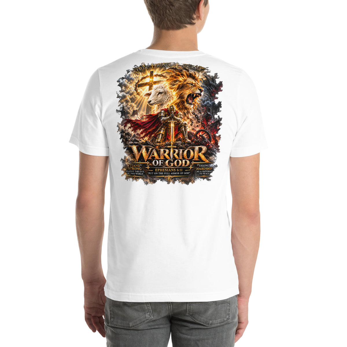 Lion in Every Lamb Warrior Tee white - back view