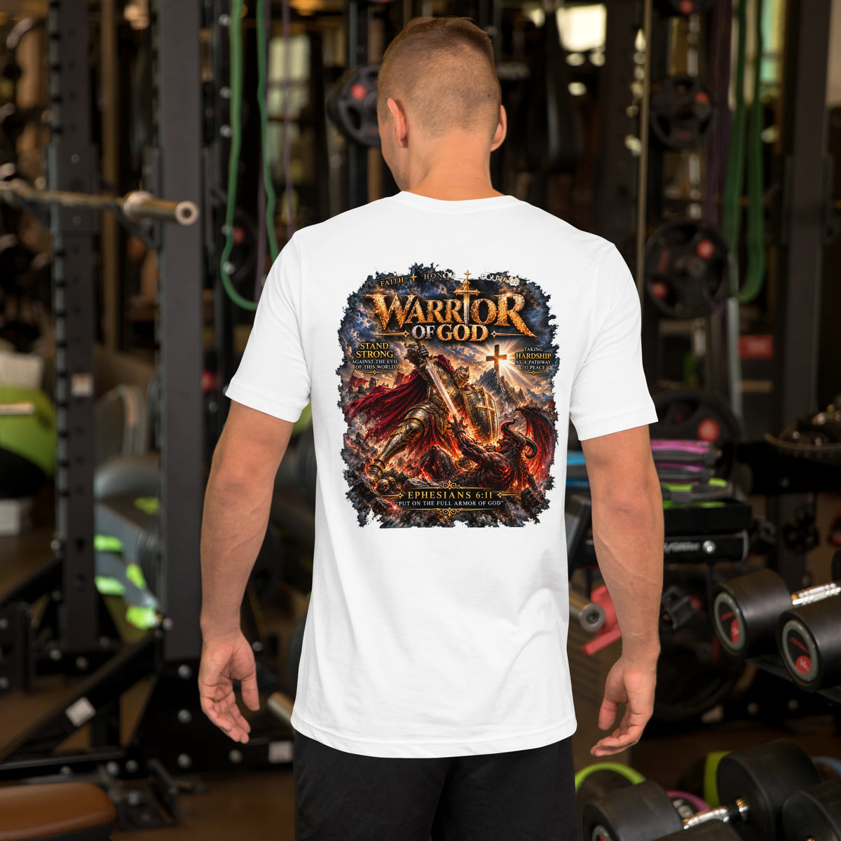Victory Warrior Tee white - back print on model