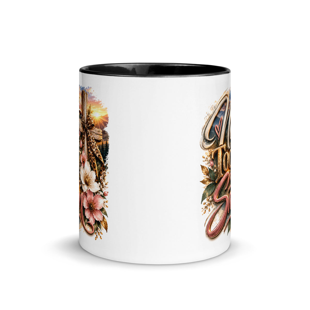 Not Today Satan Two-Tone Mug – Sisters, front view with black rim