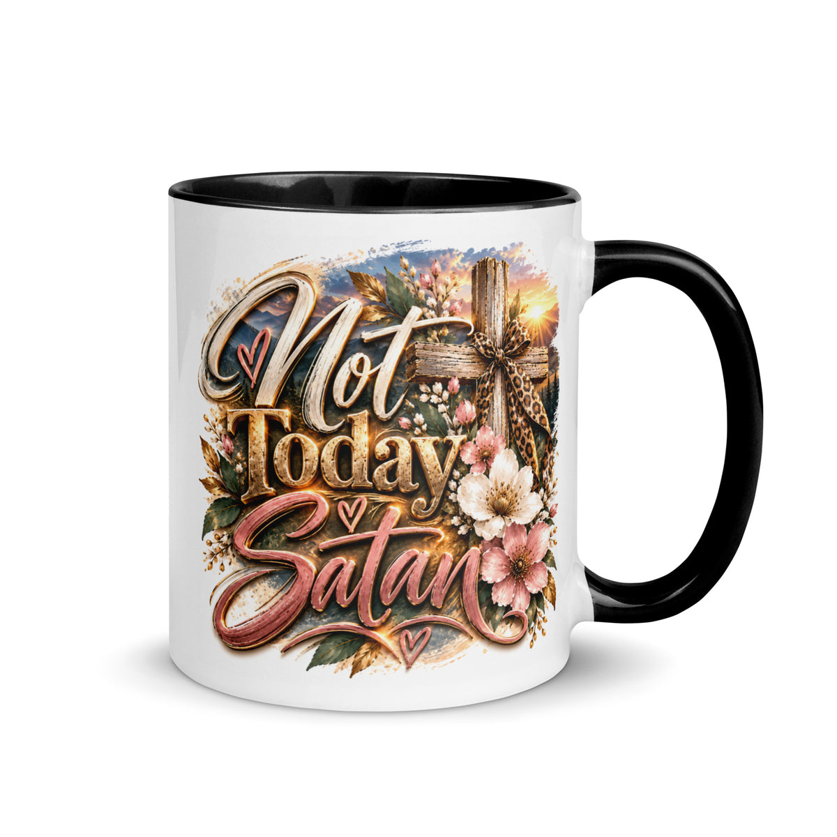 Not Today Satan Two-Tone Mug – Sisters with black handle and inside
