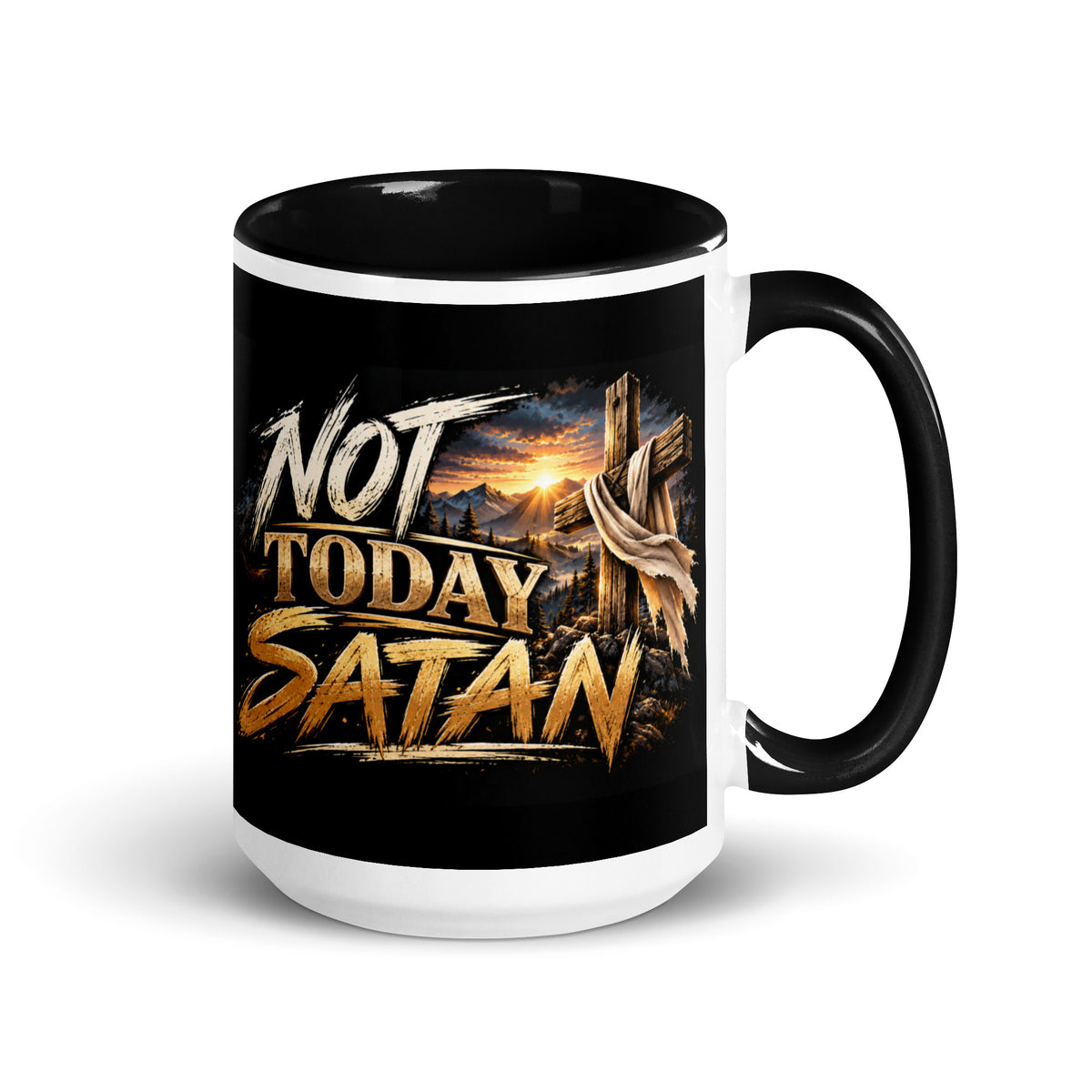 Not Today Satan Two-Tone Mug – Brothers in 15 oz with black handle and inside