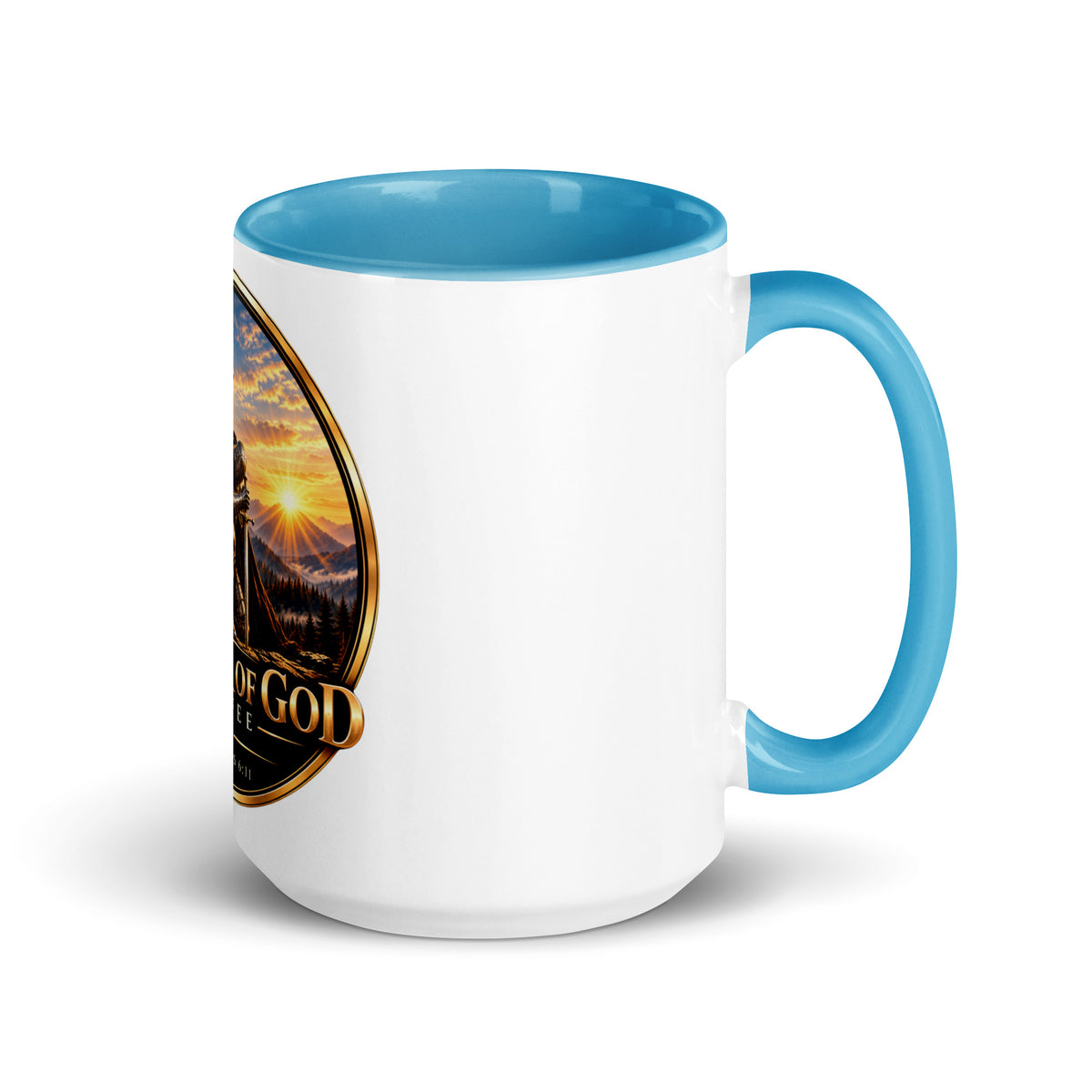 Two-Tone Warrior Mug by Warrior of God Coffee with the lion and knight crest