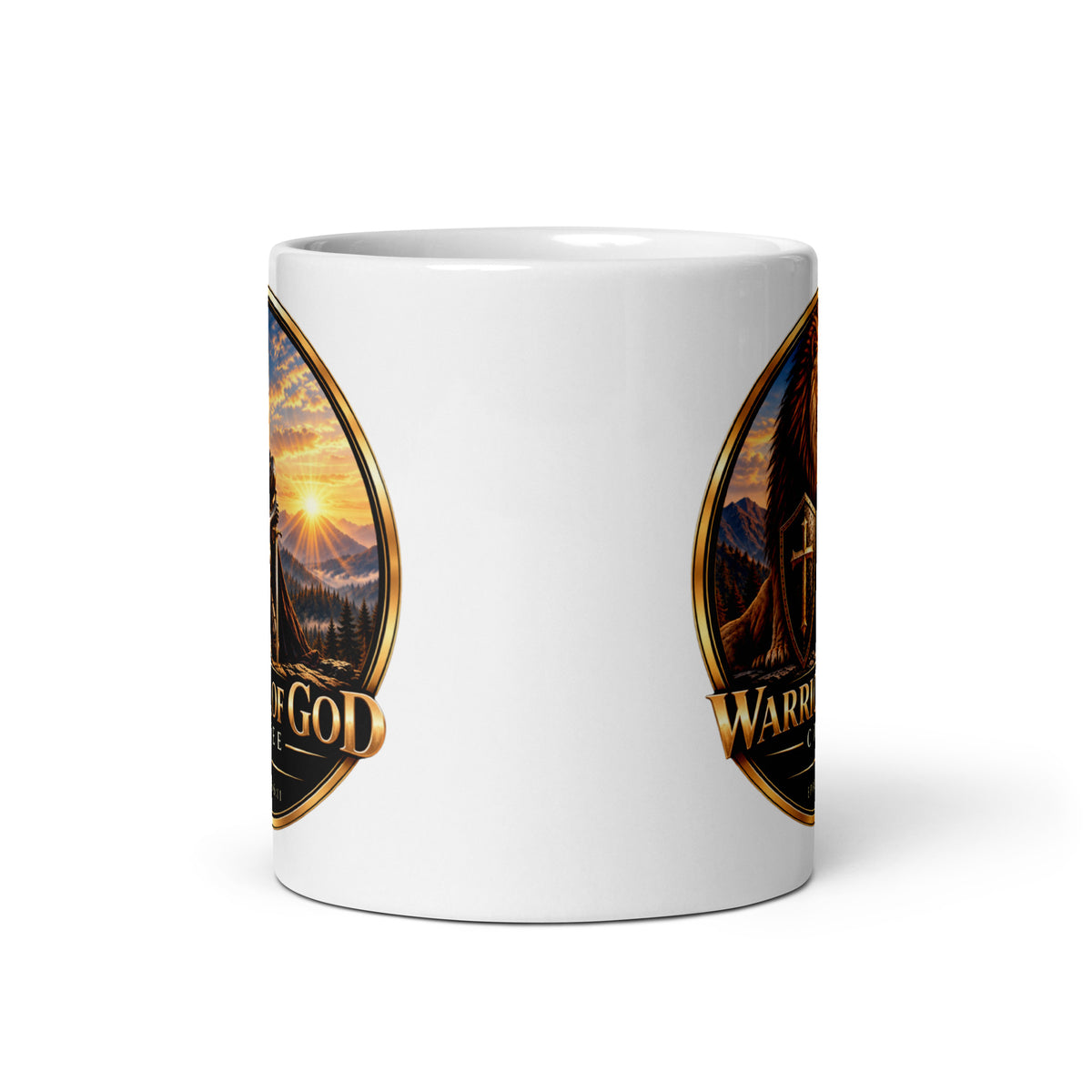 Warrior Crest Mug by Warrior of God Coffee with the lion and knight crest