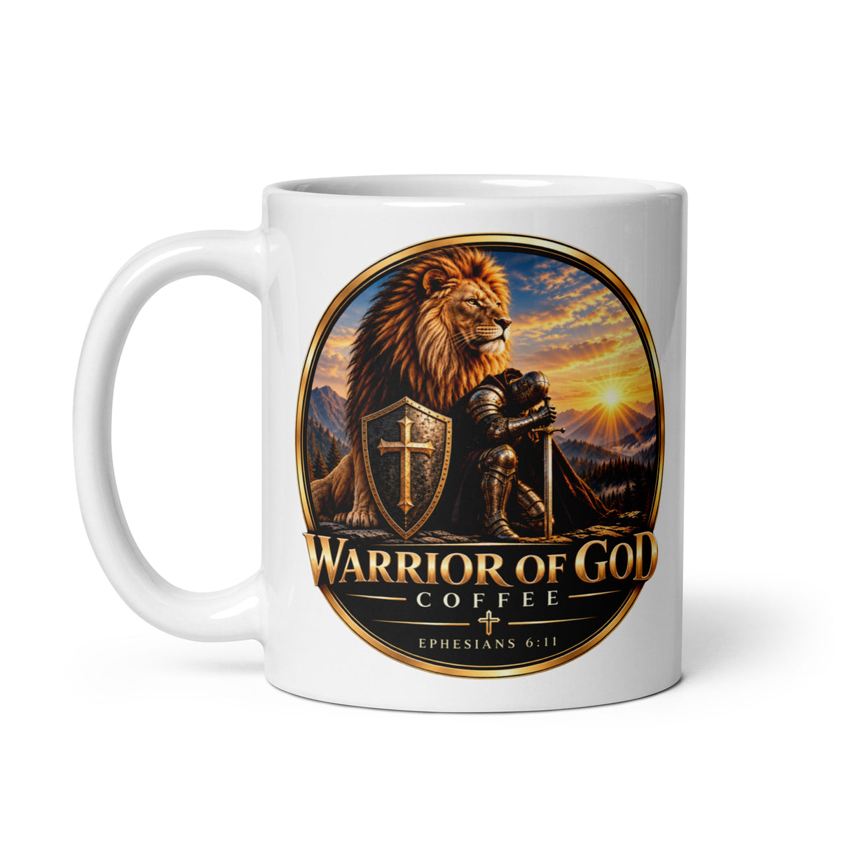 Warrior Crest Mug by Warrior of God Coffee with the lion and knight crest