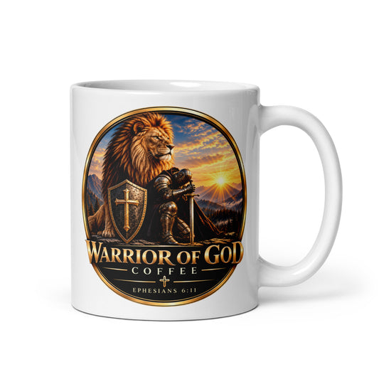 Warrior Crest Mug by Warrior of God Coffee with the lion and knight crest