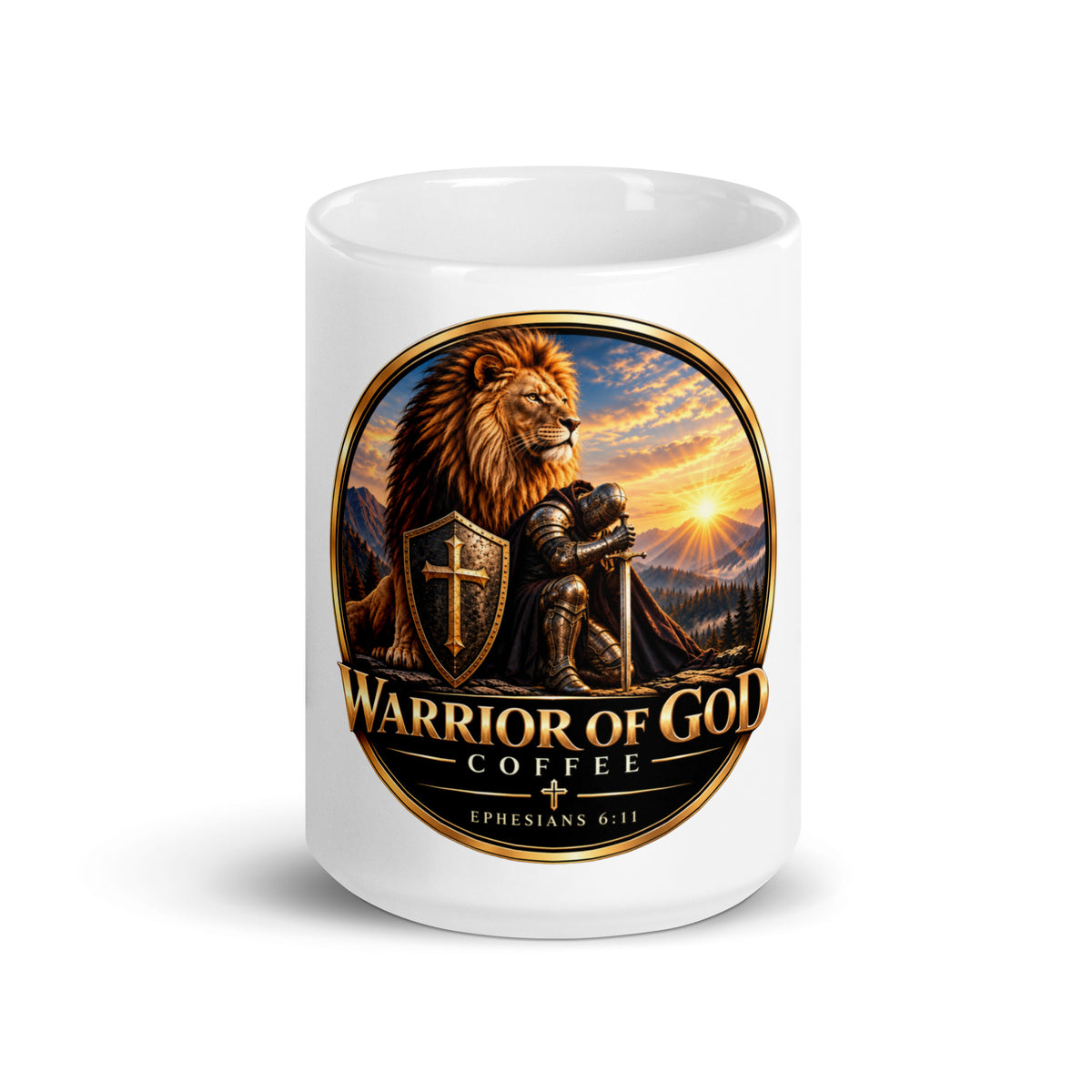 Warrior Crest Mug by Warrior of God Coffee with the lion and knight crest