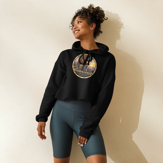 Warrior Crest Women's Crop Hoodie, black, on model