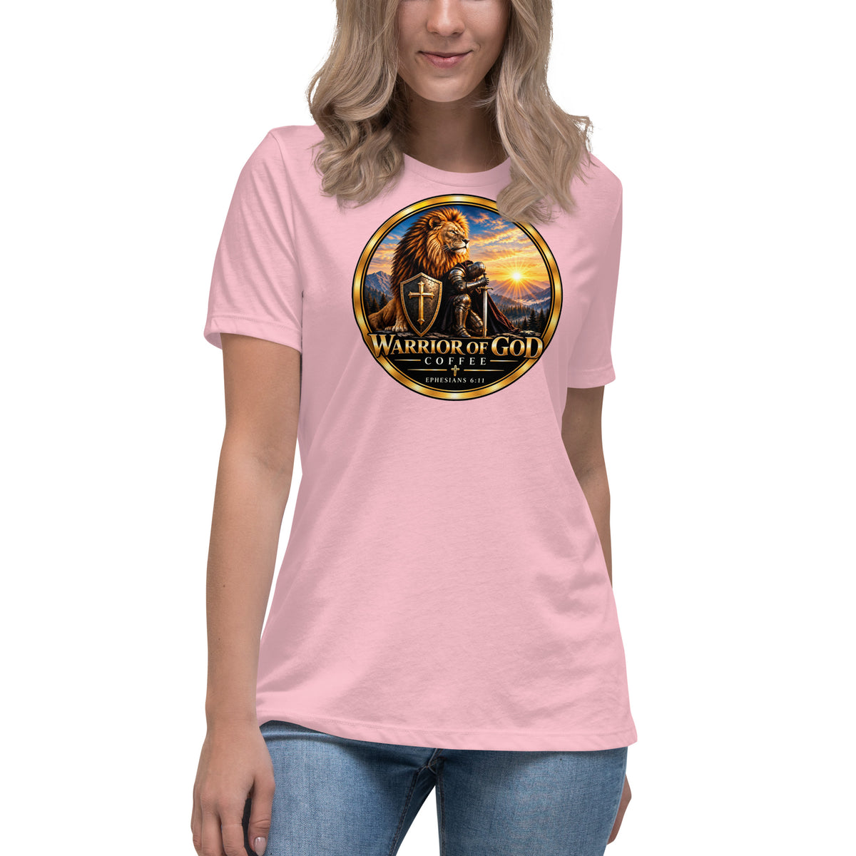 Warrior Crest Women's Tee, pink, on model