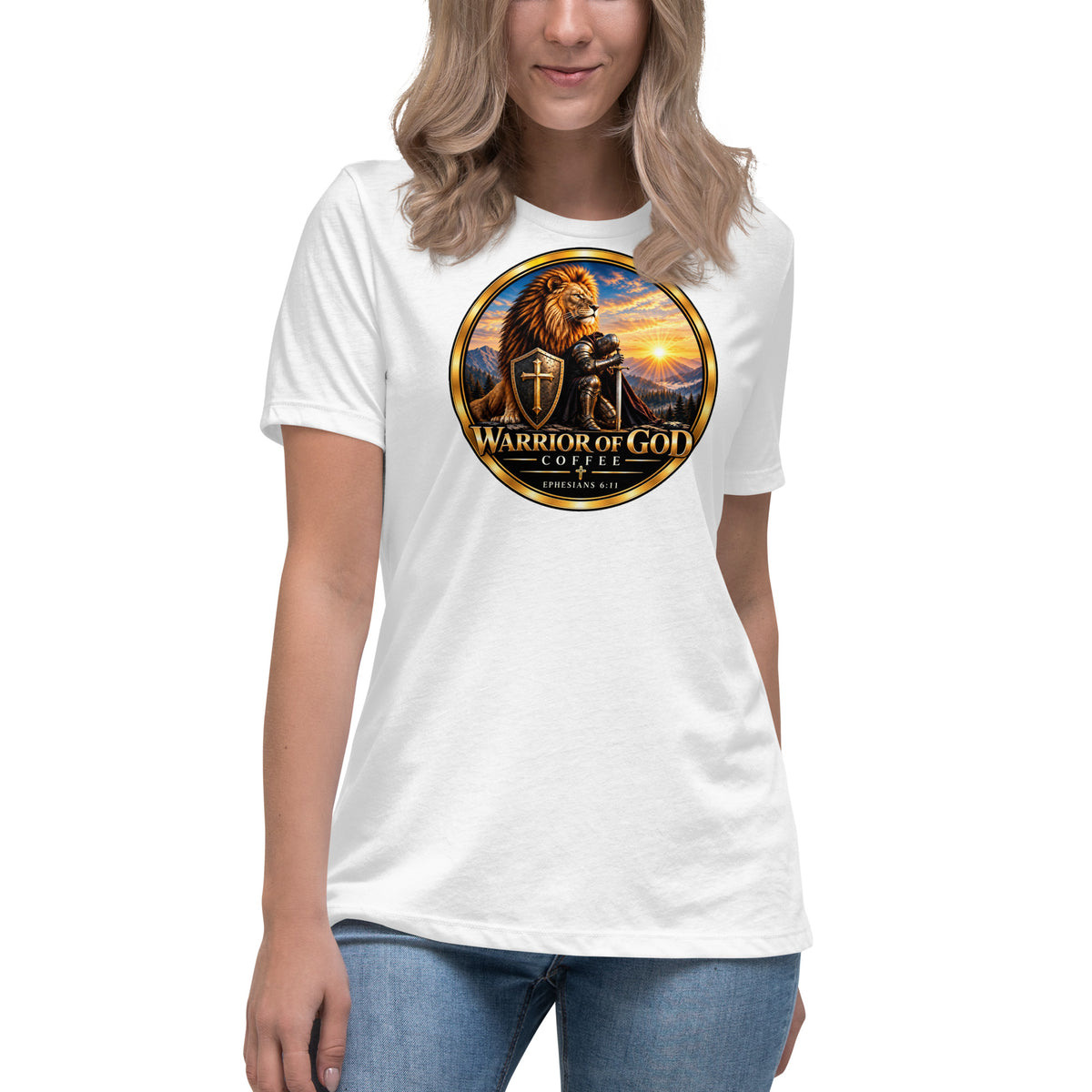 Warrior Crest Women's Tee, white, on model