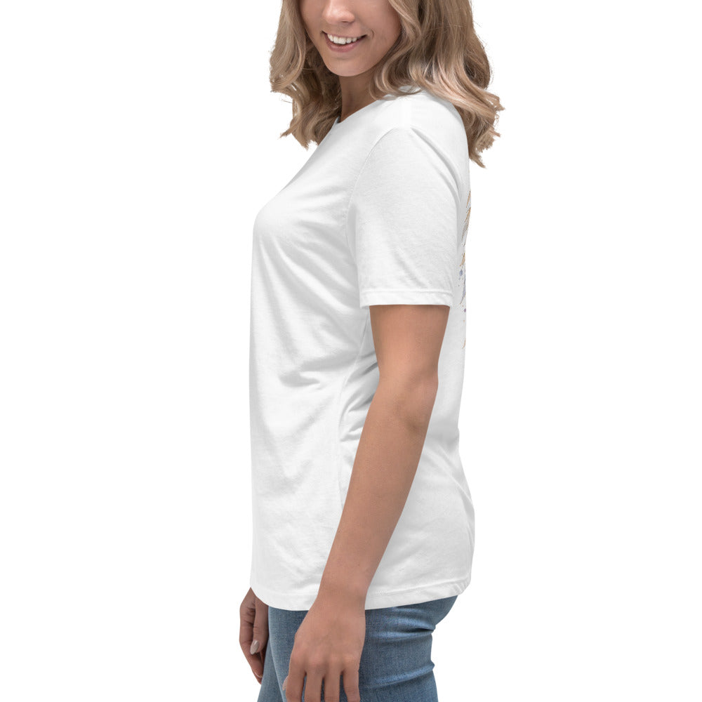 Faith Family Freedom Wings Women's Tee, left side on model