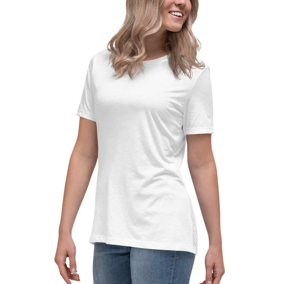 Faith Family Freedom Wings Women's Tee, left front on model