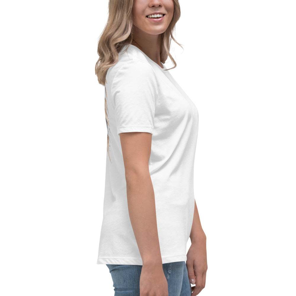 Faith Family Freedom Wings Women's Tee, right side on model